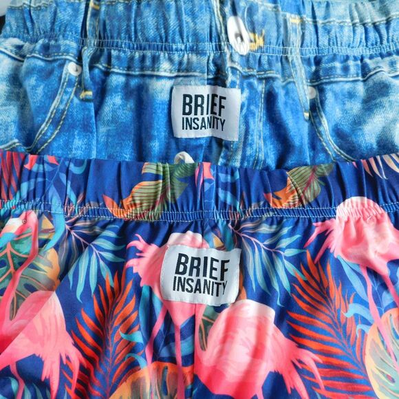 Brief Insanity Lounge Pants XL Lof of 2 Denim Flamingos Pull-On Elastic Comfort - Picture 2 of 10